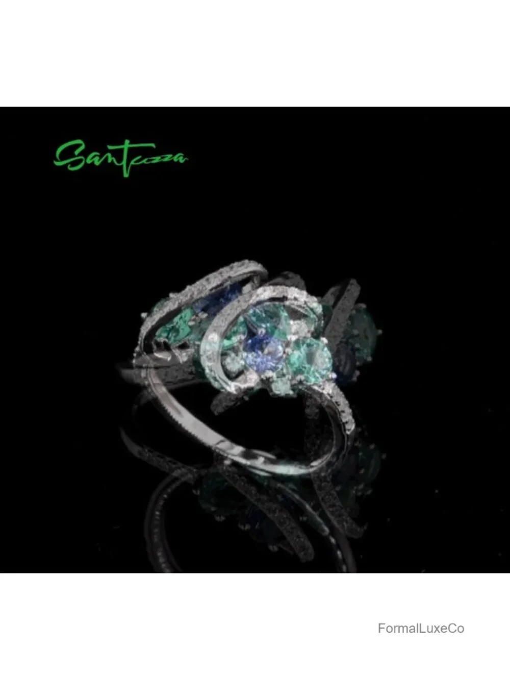 925 Sterling Silver Cluster Ring Green Spinel CZ Statement Spinner